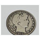 1915 D Silver Barber Half Dollar Coin