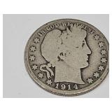 1914  S Silver Barber Half Dollar Coin