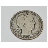 1914  Silver Barber Half Dollar Coin