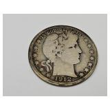 1912 S Silver Barber Half Dollar Coin