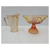VTG Painted  Amberina Dish,& Carnival Pitcher