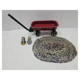 12" Radio Flyer, 16" Braided Rug, & Shakers