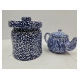 Ceramic Spngeware Hen Teapot & Cannister