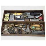 VTG  Boxes, Lighters, Brass Ashtray, Knives+++