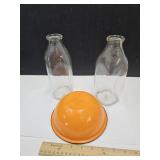 7" Orange Porcelain / Enamel Bowl, Milk Bottle