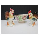 Vintage Rooster Shakers , 5" Germany Bowl Chip