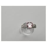 Silver Plate Ring w Pink Stone Sz 8