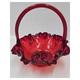Fenton Amberina  Ruby Red Rose Glass 8"w Basket