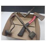 Vintage Copper Hammer, Hatchet & Drill