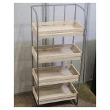 4 Bin Storage Metal Shelf w Wood  16 x 9 x 39"h
