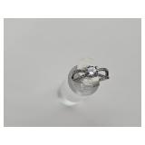 Silvertone Ring w White Stone Sz 7
