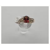Gold Tone Ring w Red Stone Sz 6