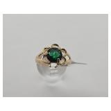Gold Plated Ring w Green Stone Sz 8