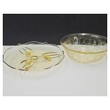 Yellow Depression Bowl  9" & 10.5" w Footed Plate
