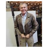 Leather Jacket w Harley Davidson Patch & Pin MED