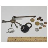 VTG Lock W Key, Skeleton Keys, Foreign Money +