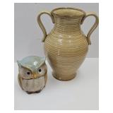 13" H Stoneware Vase & Owl Cookie Jar 6.5" H