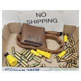 Mixed Lot Of Gun Ammo, Leather Strap & Gun Butt