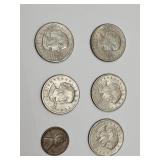 1944 Wheat Penny & 5 Susan B Anthony $ Coins