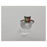 Silver Plate Ring w Multi Color Stone Sz 7