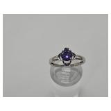 Silvertone Ring w Purple Stone Sz 7.5