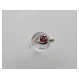 Silvertone Ring w Red Stone Sz 8
