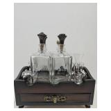 MCM Etched Liqour Decanters & Wine Rack W Drawer