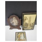 Antique Oval Easel Girl Picture & Pyraglass 2 pc