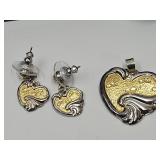 Gorham Sterling Silver Heart Pendant w Earrings