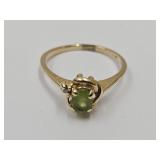 14k Gold Ring With Peridot Gemstone & Diamond sz7