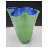 Murano Art Glass Ruffled Vase 7" W