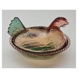 New Not Vintage Glass Hen On Nest 4.5"