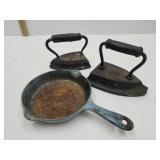 Cast Iron Skillet-Mkd 3,Health-, & 2 Sad Irons