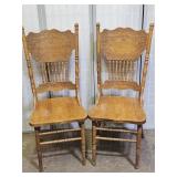2 Solid Oak Press Back Chairs
