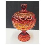 L.E. Smith Moon  & Stars Amberina Compote10" h