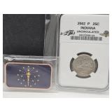 2002 P UNC Indy Quarter & 1 Oz Sealed Copper Bar
