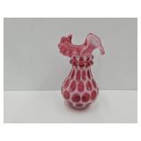 Fenton Cranberry Coin Dot Ruffled Vase  6" h