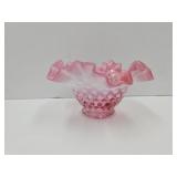 Pink Fenton Hobnail Ruffled Top Vase 7" w