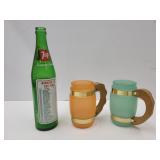 1978 Indy 500  7Up Bottle, 2 Siestaware glasses