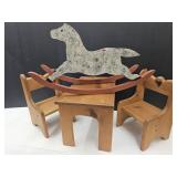 Doll Table18x12" H & Chairs, Rocking Horse