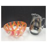 MCM 9.5" Pitcher & Art Glass Bowl 9.5"