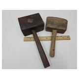 2 Antique Primitive Wood Mallots  See Sizes