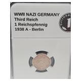 1938 A WWII Germany (1pf) Bronze Coin
