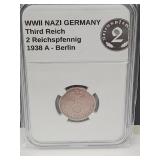 1938 A WWII Germany (2pf) Bronze Coin