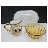 Veggie Carry Tote, Amber Bowl 9" & Glass Pitcher