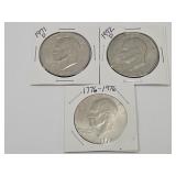 3 Ike Dollar Coins, See Dates