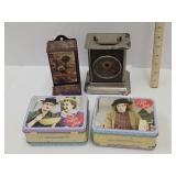 Vintage Clock- Not Working, I Love Lucy Tins +