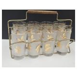 MCM 8 Gold LEaf Glasses & Carrier
