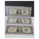 Three $1 Silver Certificates 57, 57A, & 57 B