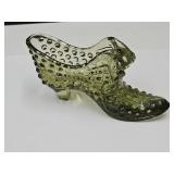 Vintage Fenton Olive Green Hobnail Glass Shoe